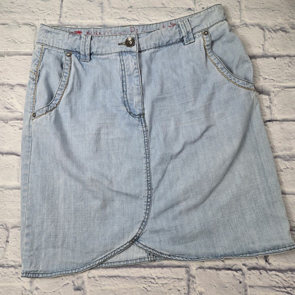 Blue Willi's Denim Skirt A Life More Pleasant Ice Blue Light Wash size 42 (12US)